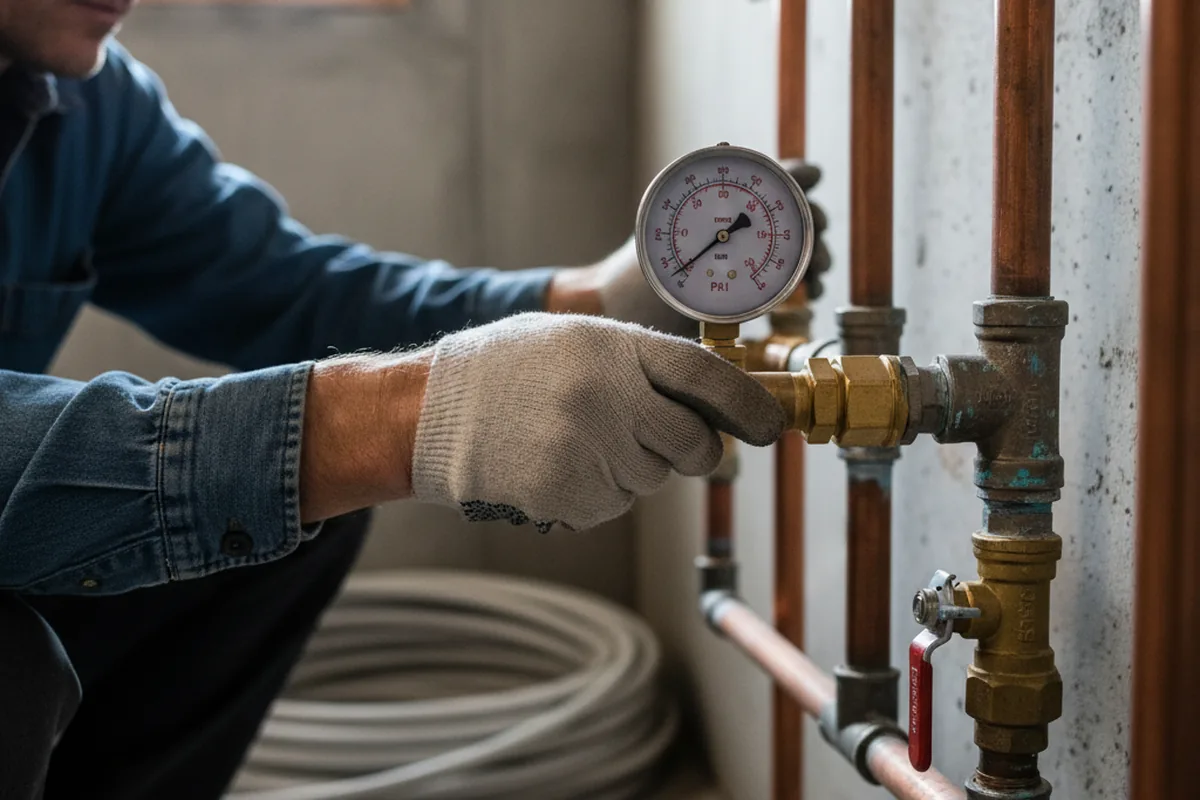 Pressure testing a repaired line during Water Line Repair in New Baltimore